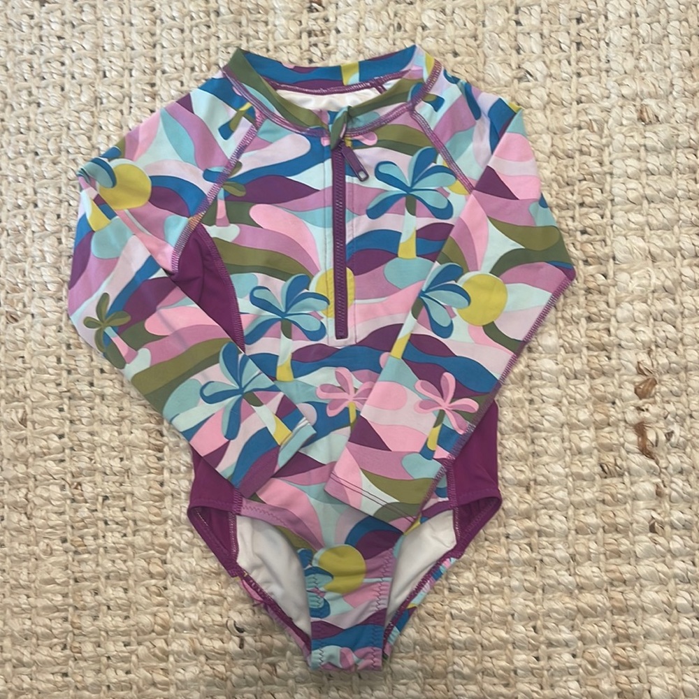 Garnet Hill Kids 4T Wave Rider Long Sleeve One Piece Rash Guard SPF 50